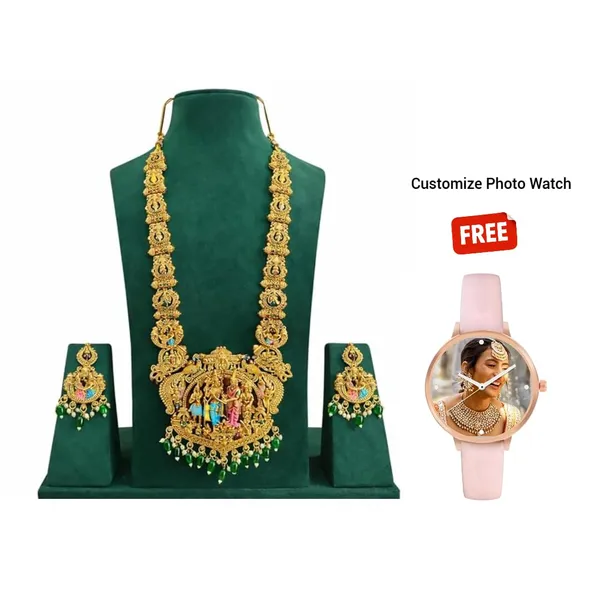 Temple_Design_Jewellery_Set_With_Pendant_And_Jhumka_Earrings