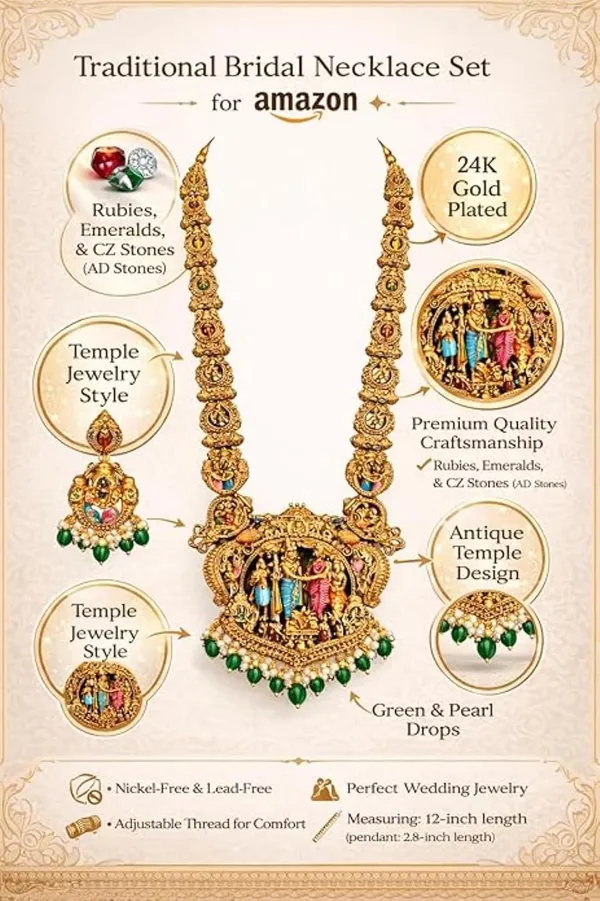 Temple_Design_Jewellery_Set_With_Pendant_And_Jhumka_Earrings