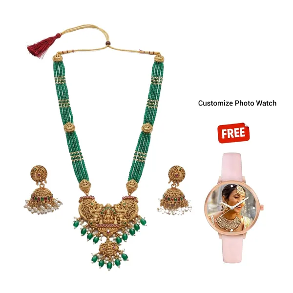 Goddess_Lakshmi_Temple_Jewellery_Set_With_Pendant_And_Jhumka_Earrings