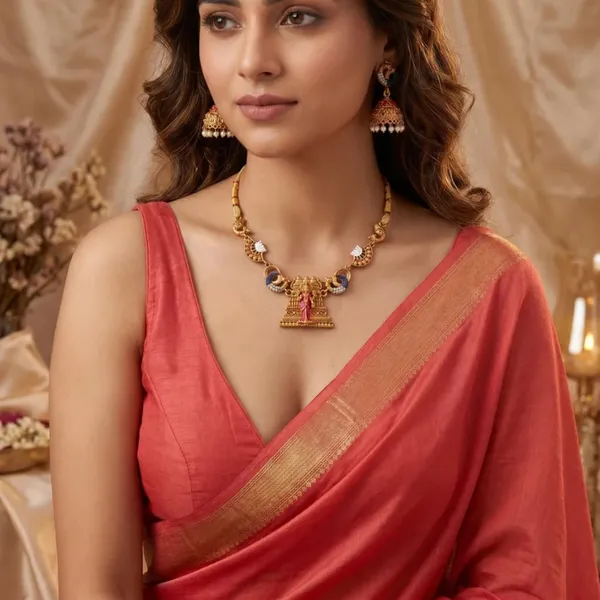Temple_Design_Jewellery_Set_With_Pendant_And_Jhumka_Earrings
