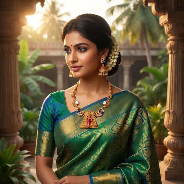 Temple_Design_Jewellery_Set_With_Pendant_And_Jhumka_Earrings