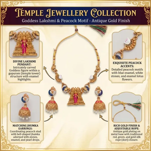 Temple_Design_Jewellery_Set_With_Pendant_And_Jhumka_Earrings