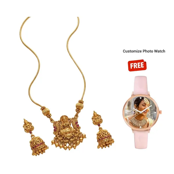 Temple_Jewellery_Set_With_Pendant_And_Jhumka_Earrings