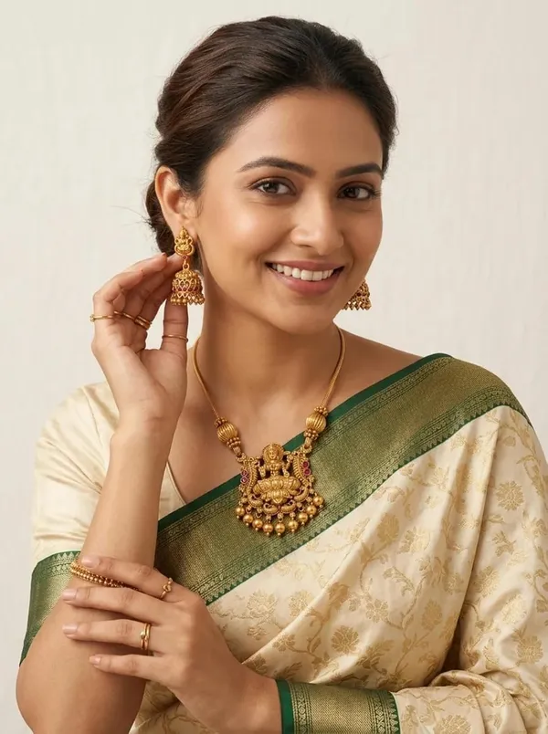 Temple_Jewellery_Set_With_Pendant_And_Jhumka_Earrings
