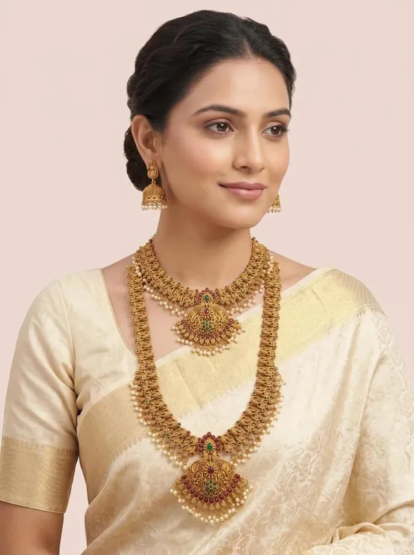 Temple_Jewellery_Set_With_Pendant_And_Jhumka_Earrings