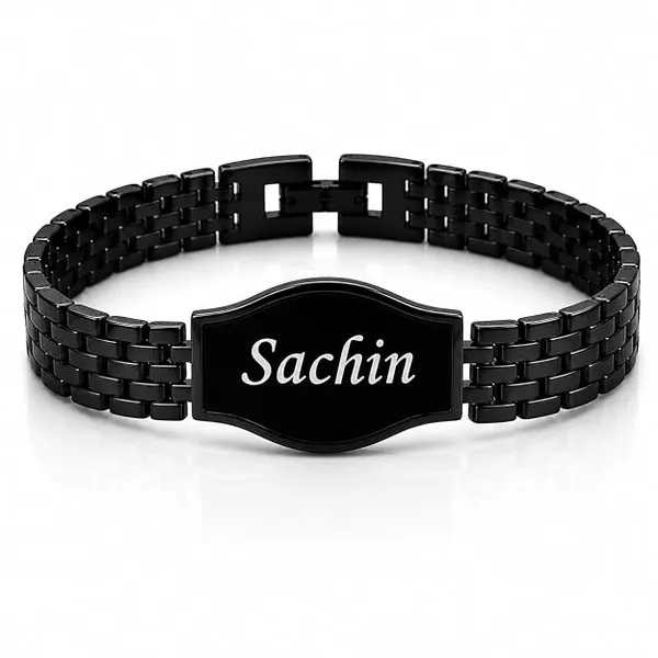Custom_Name_Engraved_Stainless_Steel_Black_Bracelet_forMen