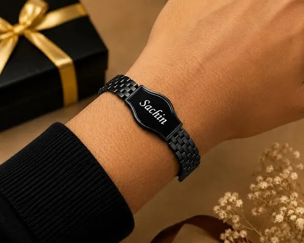 Custom_Name_Engraved_Stainless_Steel_Black_Bracelet_forMen