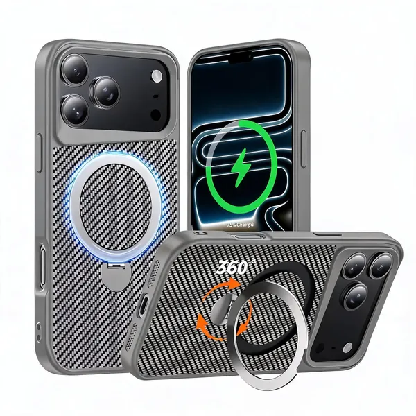 Iphone_Carbon_Black_And_Grey_Shockproof_Magnetic_Ring_Case_Combo_Set