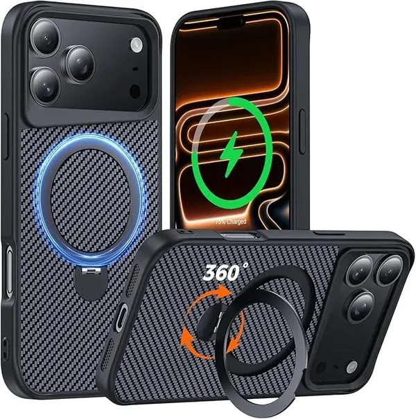 Iphone_Carbon_Black_And_Grey_Shockproof_Magnetic_Ring_Case_Combo_Set