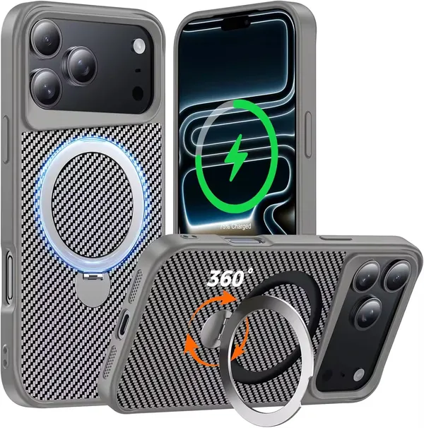 Iphone_Carbon_Black_And_Grey_Shockproof_Magnetic_Ring_Case_Combo_Set