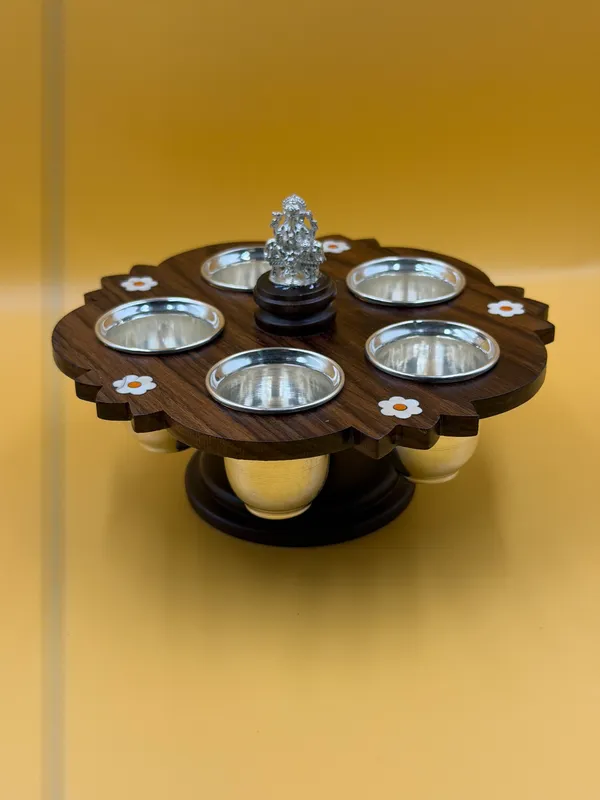 Pure_Silver_Panchamruth_Prasadam_Set_With_Wooden_Base