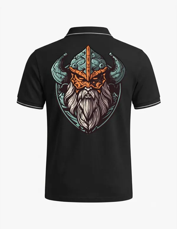 Black_Cotton_Blend_Regular_Fit_Viking_Warrior_Graphic_Polo_T-Shirt_For_Unisex