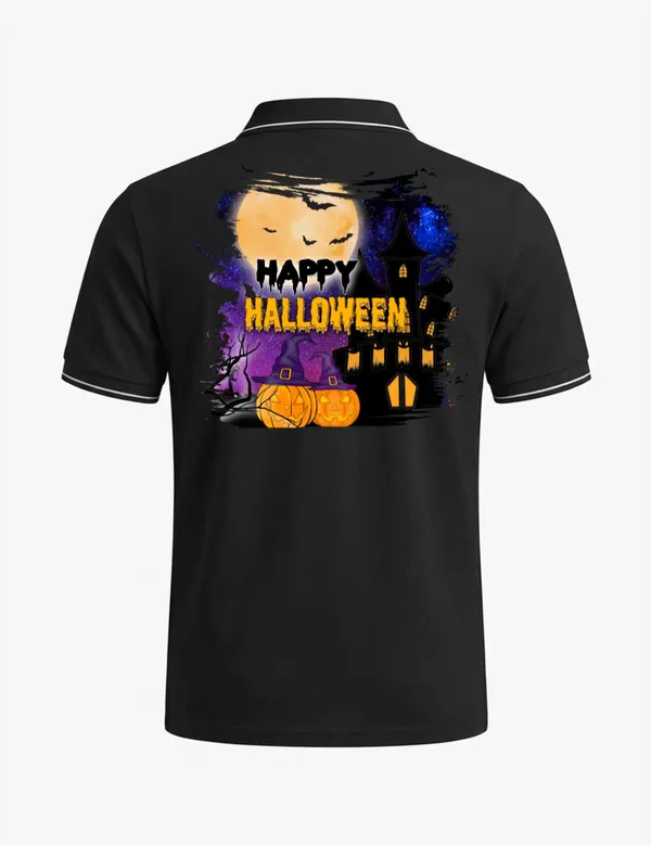 Black_Cotton-Polyester_Halloween_Print_Polo_T-Shirt_For_Unisex