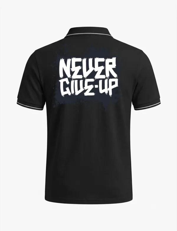 Black_Cotton_Blend_Never_Give_Up_Print_Polo_T-Shirt_For_Unisex