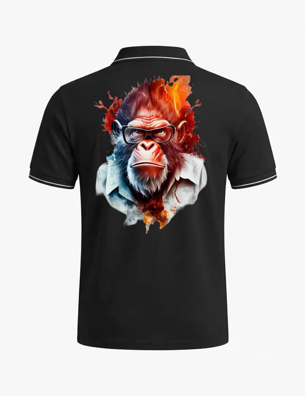 Black_Cotton_Blend_Regular_Fit_Gorilla_Graphic_Polo_T-Shirt_For_Unisex