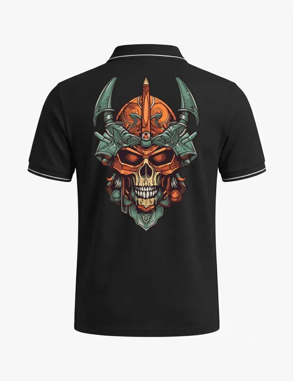 Black_Cotton_Blend_Regular_Fit_Samurai_Skull_Graphic_Polo_T-Shirt_For_Unisex
