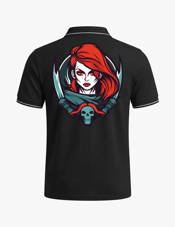 Black_Cotton_Blend_Character_Skull_Graphic_Polo_T-Shirt_For_Unisex