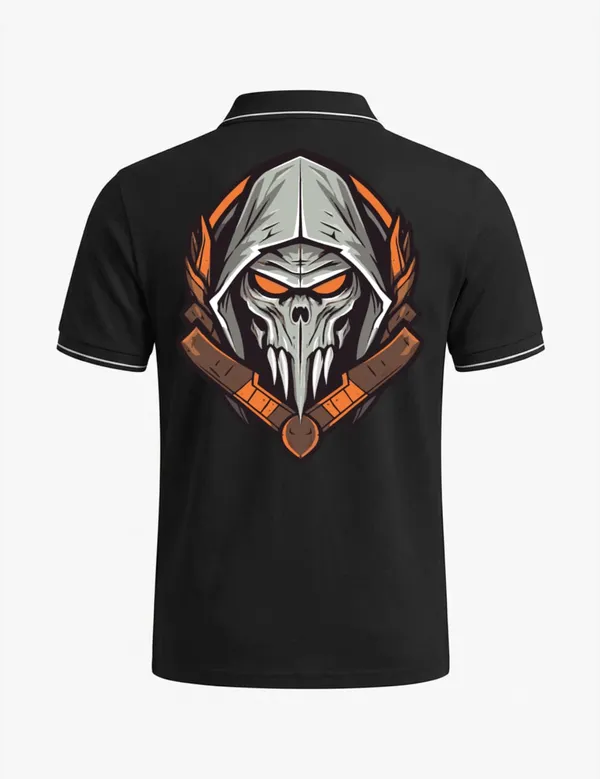 Black_Cotton_Blend_Skull_Graphic_Polo_T-Shirt_For_Unisex