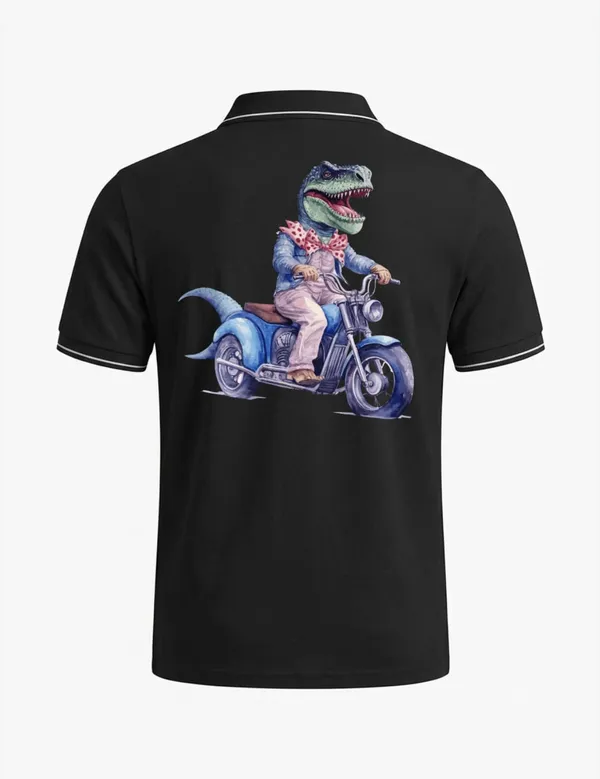 Black_Cotton_Blend_Dinosaur_Graphic_Polo_T-Shirt_For_Unisex