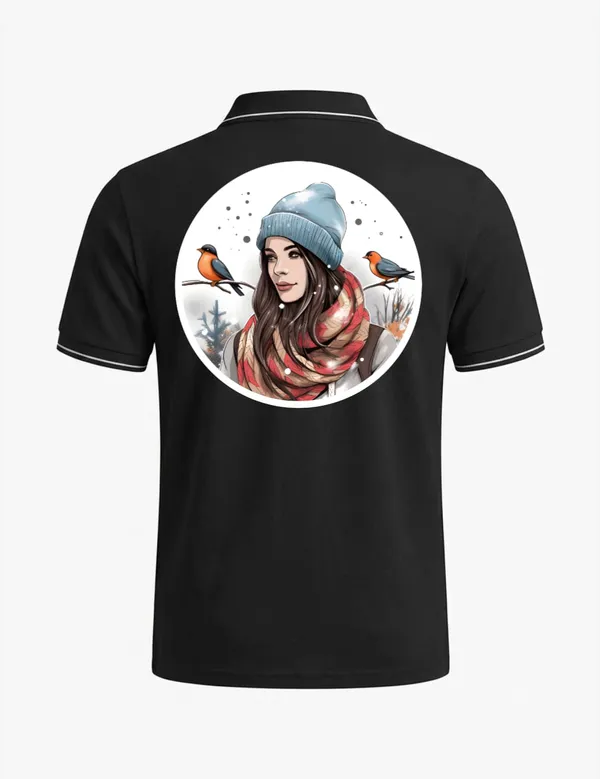 Black_Cotton_Blend_Winter_Graphic_Print_Polo_T-Shirt_For_Unisex