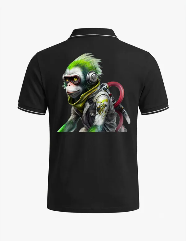 Black_Cotton_Blend_Astronaut_Monkey_Graphic_Polo_T-Shirt_For_Unisex