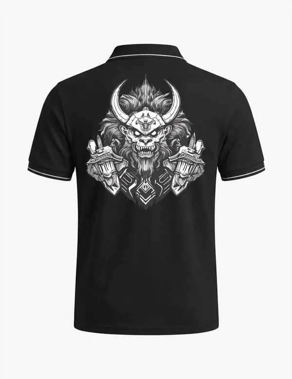 Black_Cotton_Blend_Warrior_Graphic_Polo_T-Shirt_For_Unisex