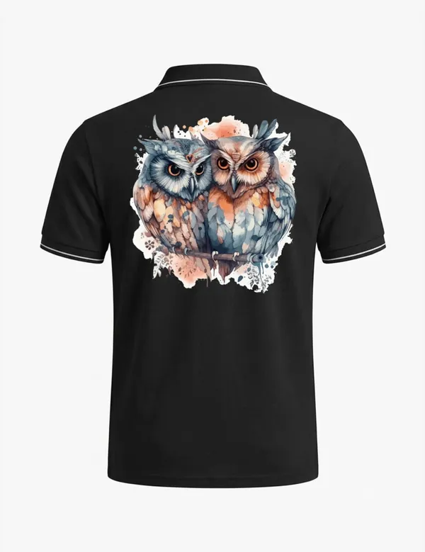 Black_Cotton_Blend_Owl_Print_Polo_T-Shirt_For_Unisex
