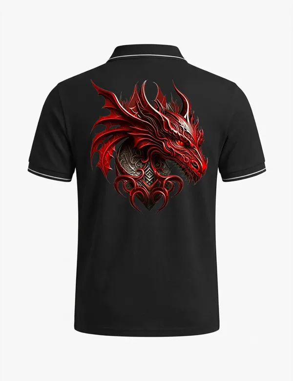 Black_Cotton_Blend_Dragon_Print_Polo_T-Shirt_For_Unisex