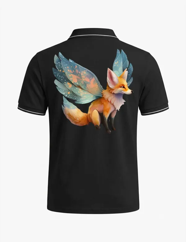 Black_Cotton_Blend_Casual_Winged_Fox_Graphic_Polo_T-Shirt_For_Unisex