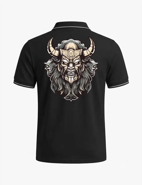 Black_Cotton_Blend_Viking_Graphic_Polo_T-Shirt_For_Unisex