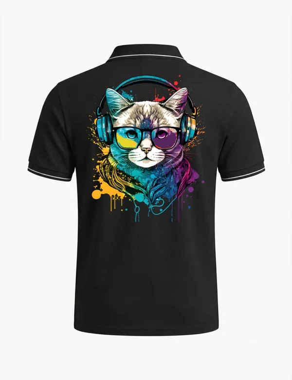 Black_Cotton_Blend_Regular_Fit_Cat_Graphic_Polo_T-Shirt_For_Unisex