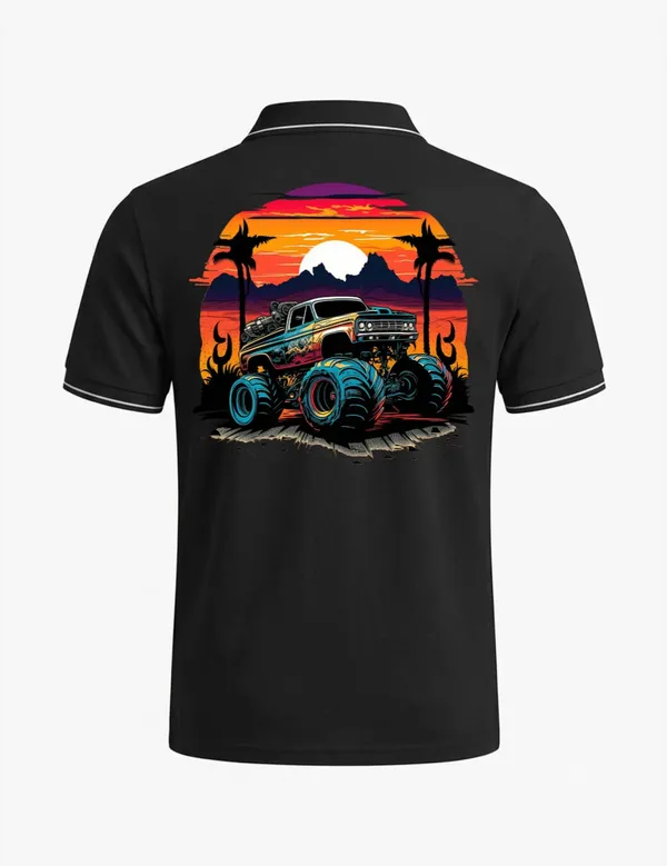 Black_Cotton-Polyester_Monster_Truck_Graphic_Polo_T-Shirt_For_Unisex