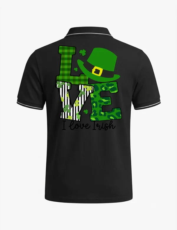 Black_Cotton_Blend_Irish_Theme_Graphic_Polo_T-Shirt_For_Unisex