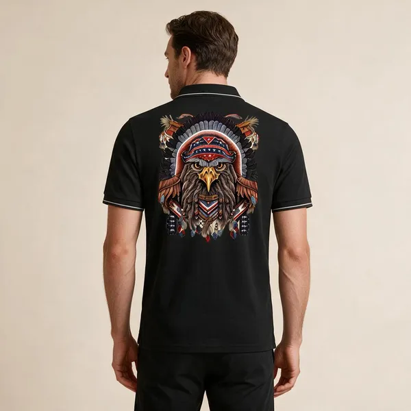 Black_Cotton-Polyester_Regular_Fit_Eagle_Printed_Polo_T-Shirt_For_Unisex