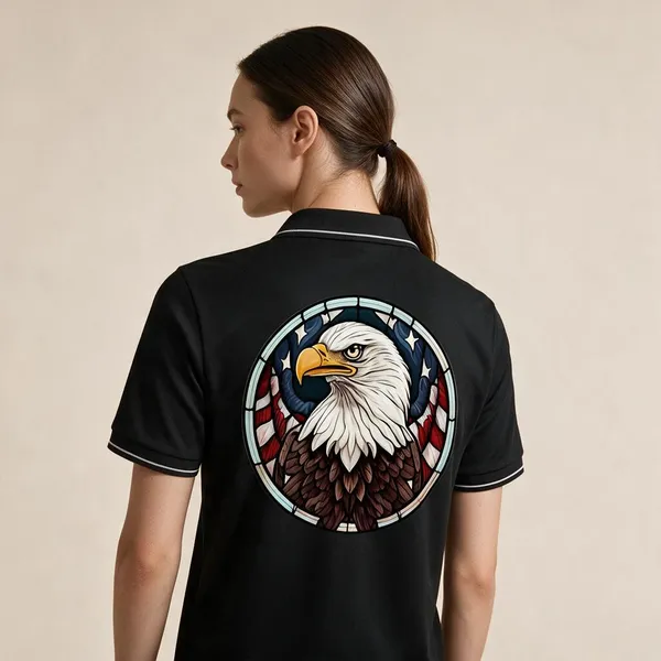 Black_Cotton-Polyester_Regular_Fit_Eagle_Stained-Glass_Polo_T-Shirt_For_Unisex