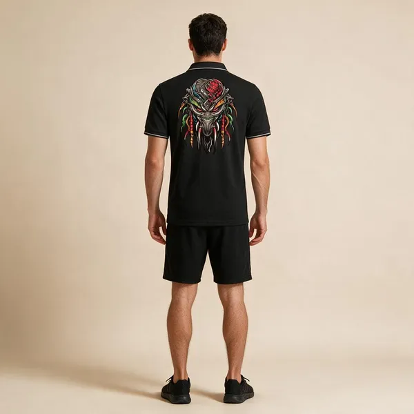 Black_Cotton_Blend_Warrior_Graphic_Polo_T-Shirt_For_Unisex