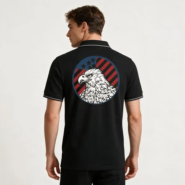 Black_Cotton_Blend_Eagle_Print_Polo_T-Shirt_For_Unisex