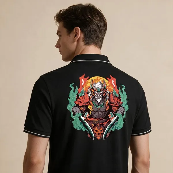 Black_Cotton_Blend_Warrior_Graphic_Regular_Fit_Polo_T-Shirt_For_Unisex