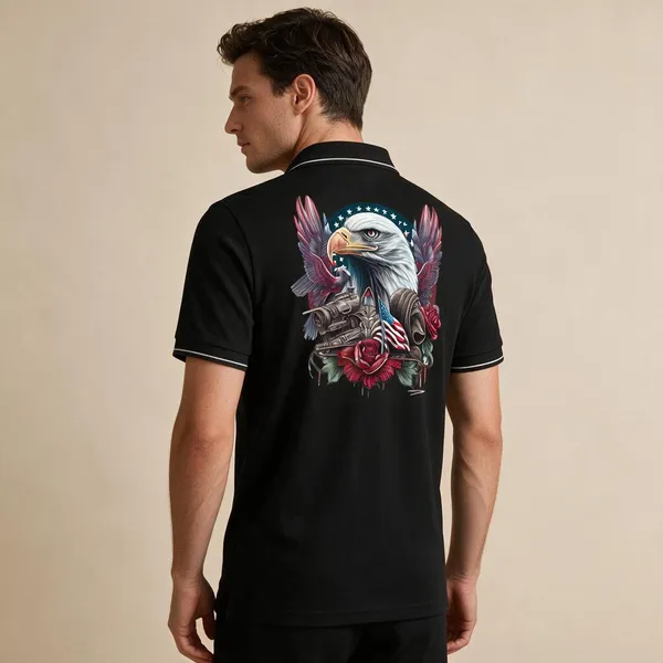 Black_Cotton_Blend_Eagle_Rose_Graphic_Polo_T-Shirt_For_Unisex