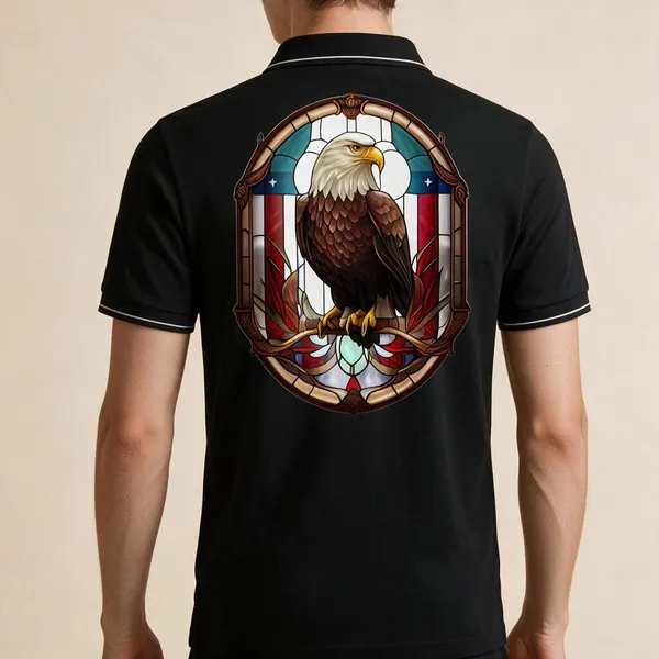 Black_Cotton_Blend_Stained_Glass_Eagle_Graphic_Polo_T-Shirt_For_Unisex