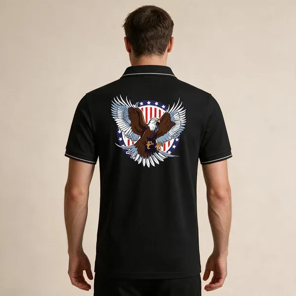 Black_Cotton_Blend_Short_Sleeve_Eagle_Graphic_Polo_T-Shirt_For_Unisex