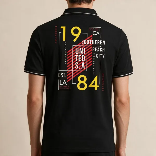 Black_Cotton_Blend_Geometric_Graphic_Polo_T-Shirt_For_Unisex