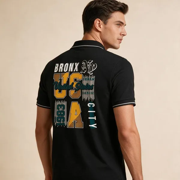 Black_Cotton_Blend_Urban_Graphic_Polo_T-Shirt_For_Unisex