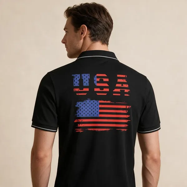 Black_Cotton_Blend_Distressed_Flag_Graphic_Polo_T-Shirt_For_Unisex