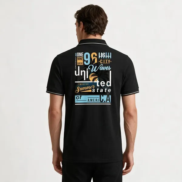 Black_Cotton_Blend_Palm_Tree_Graphic_Polo_T-Shirt_For_Unisex