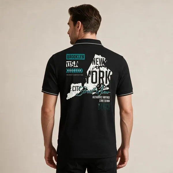 Black_Cotton_Blend_New_York_Print_Polo_T-Shirt_For_Unisex