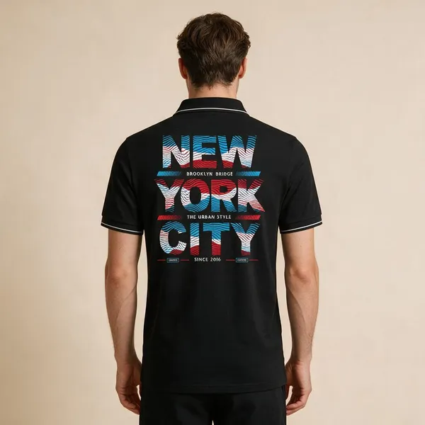 Black_Cotton_Blend_Nyc_Striped_Graphic_Polo_T-Shirt_For_Unisex