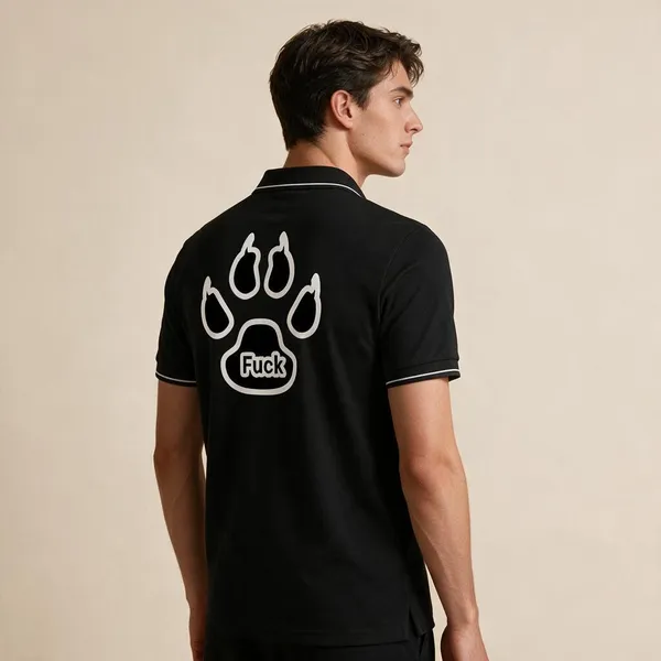 Black_Cotton_Blend_Paw_Graphic_Print_Polo_T-Shirt_For_Unisex
