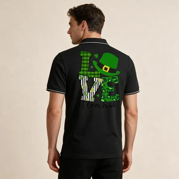Black_Cotton_Blend_Irish_Theme_Graphic_Polo_T-Shirt_For_Unisex