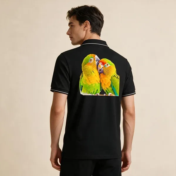 Black_Cotton-Polyester_Parrot_Graphic_Polo_T-Shirt_For_Unisex